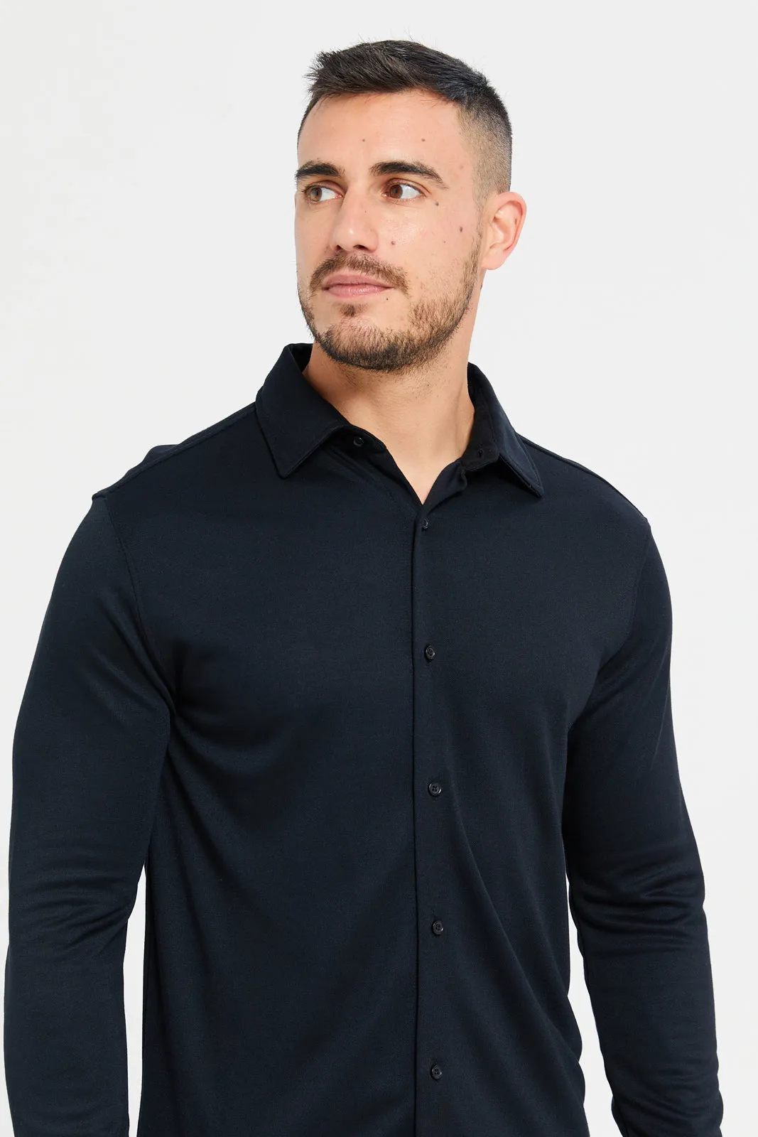 Men Black Knitted Signature Shirt