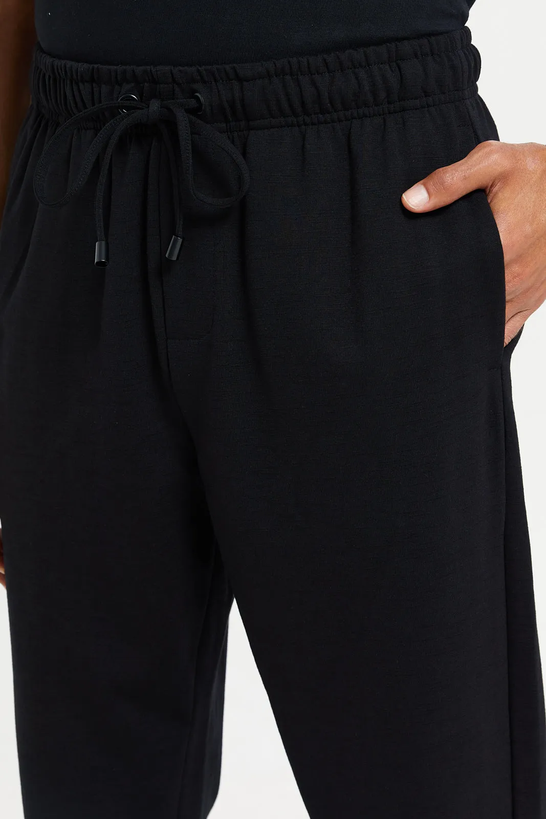 Men Black Plain Pull On Pants