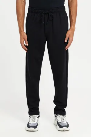 Men Black Plain Pull On Pants