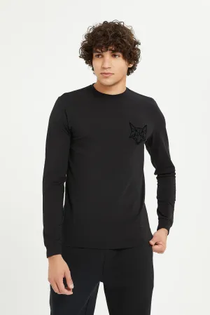 Men Black Stretch Printed T-Shirt