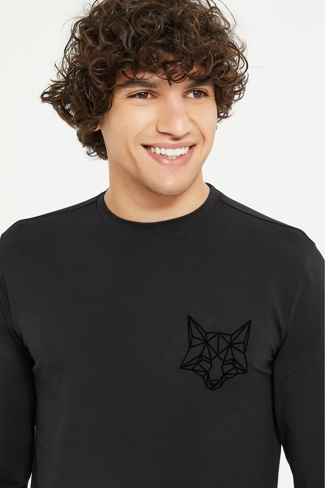 Men Black Stretch Printed T-Shirt