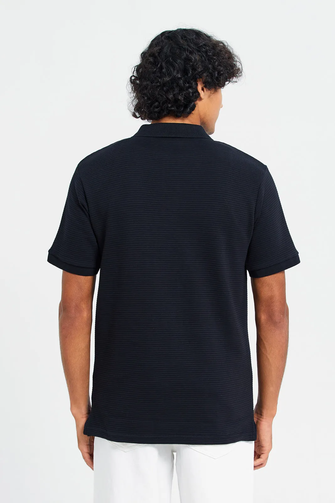 Men Black Textured Polo Shirt