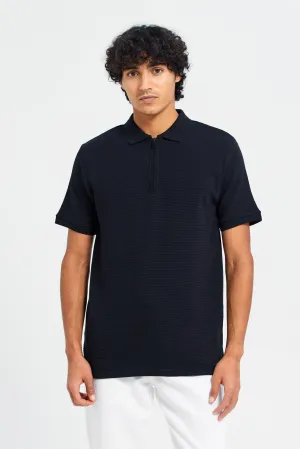 Men Black Textured Polo Shirt