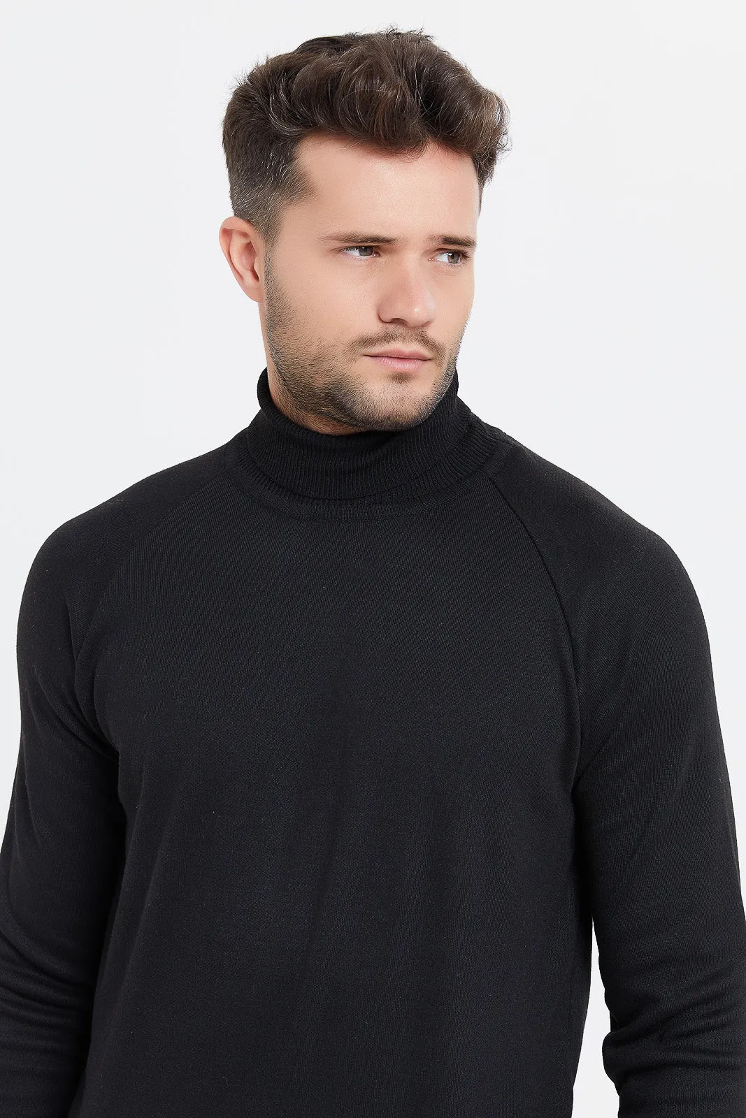 Men Black Turtleneck Sweater