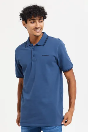 Men Blue Chest Logo Polo Shirt