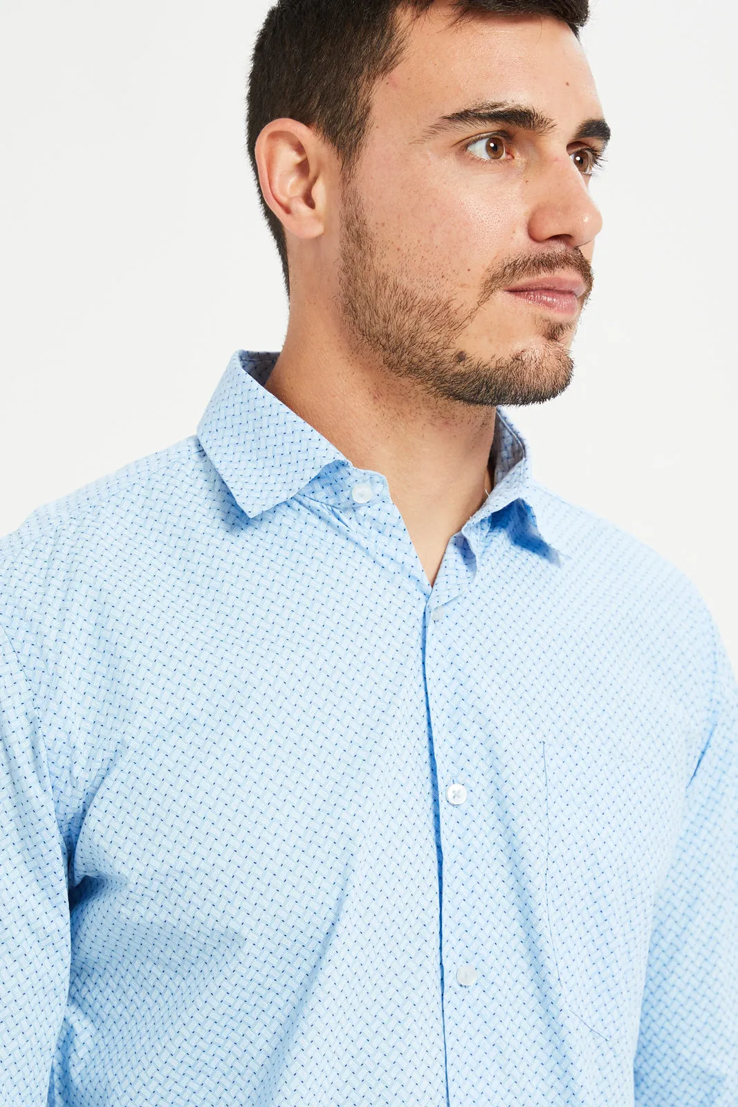 Men Blue Printed Formal Shirt