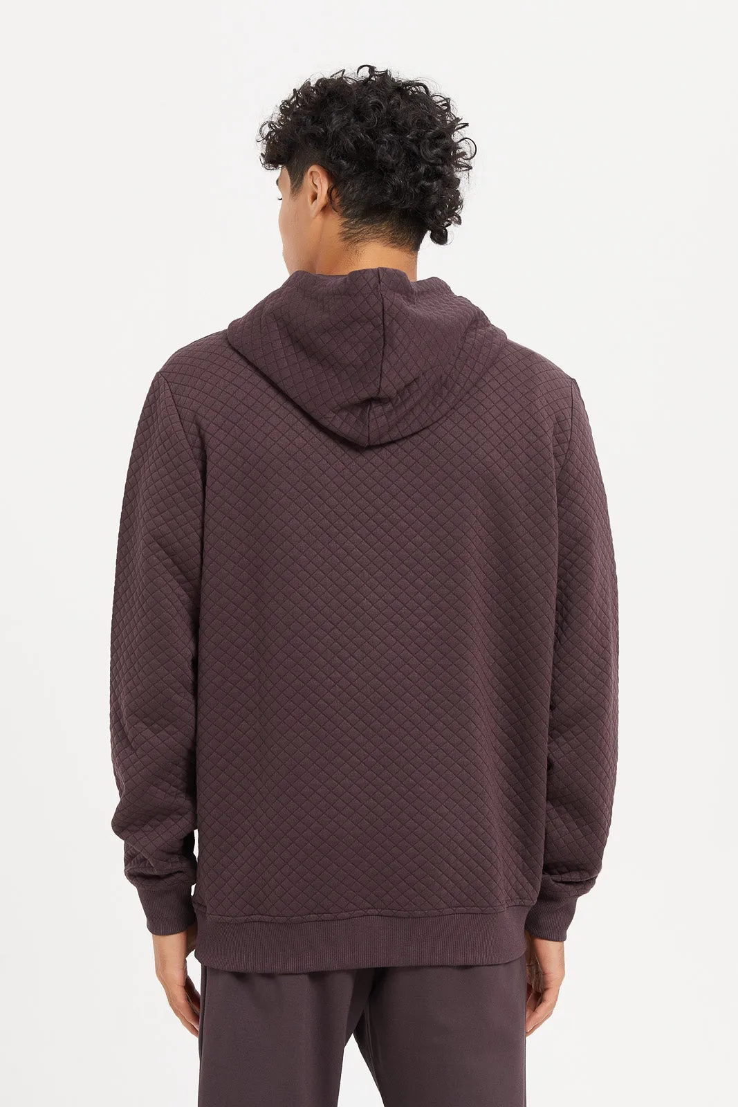 Men Burgundy Diamond Jacquard Hoodie