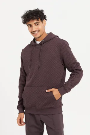 Men Burgundy Diamond Jacquard Hoodie