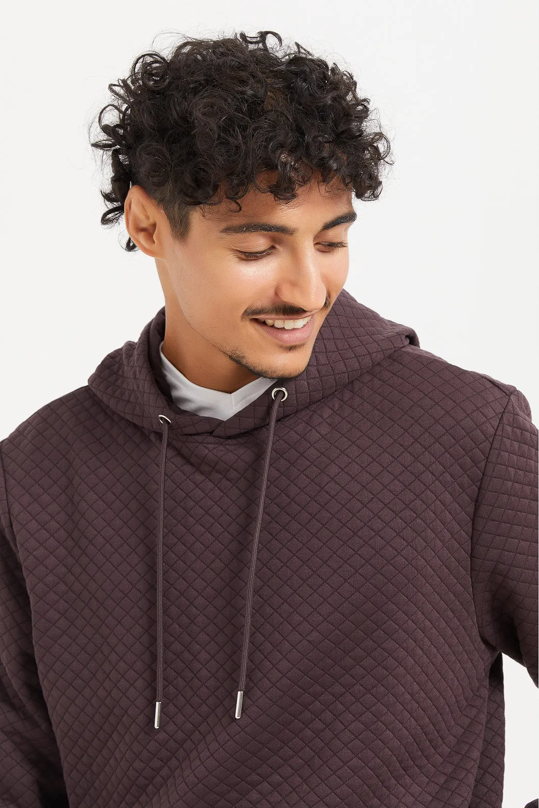 Men Burgundy Diamond Jacquard Hoodie