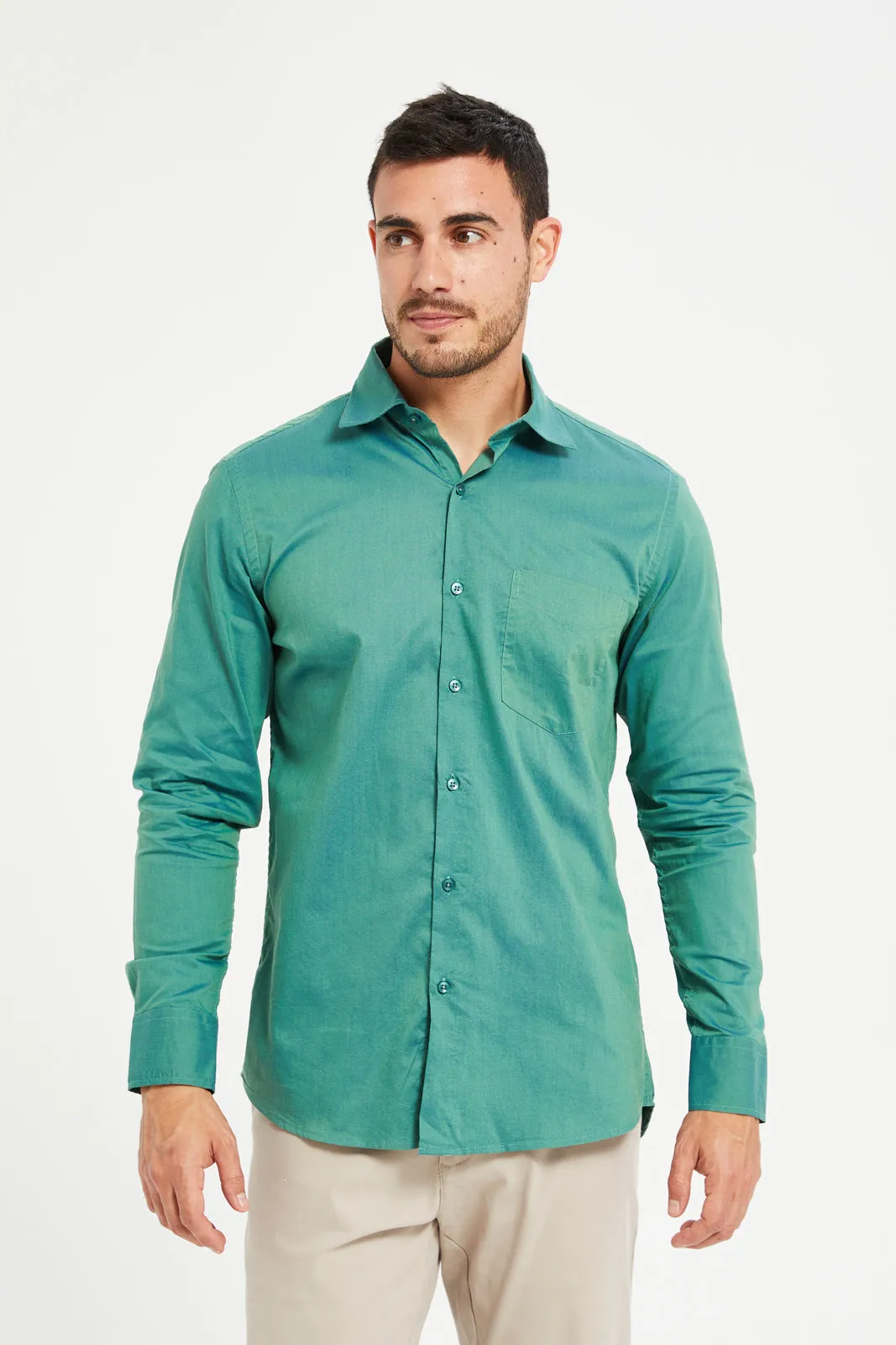 Men Green Collared Formal Shirt