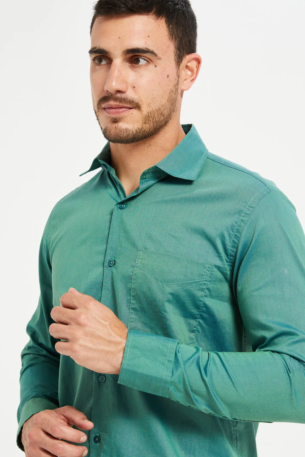 Men Green Collared Formal Shirt