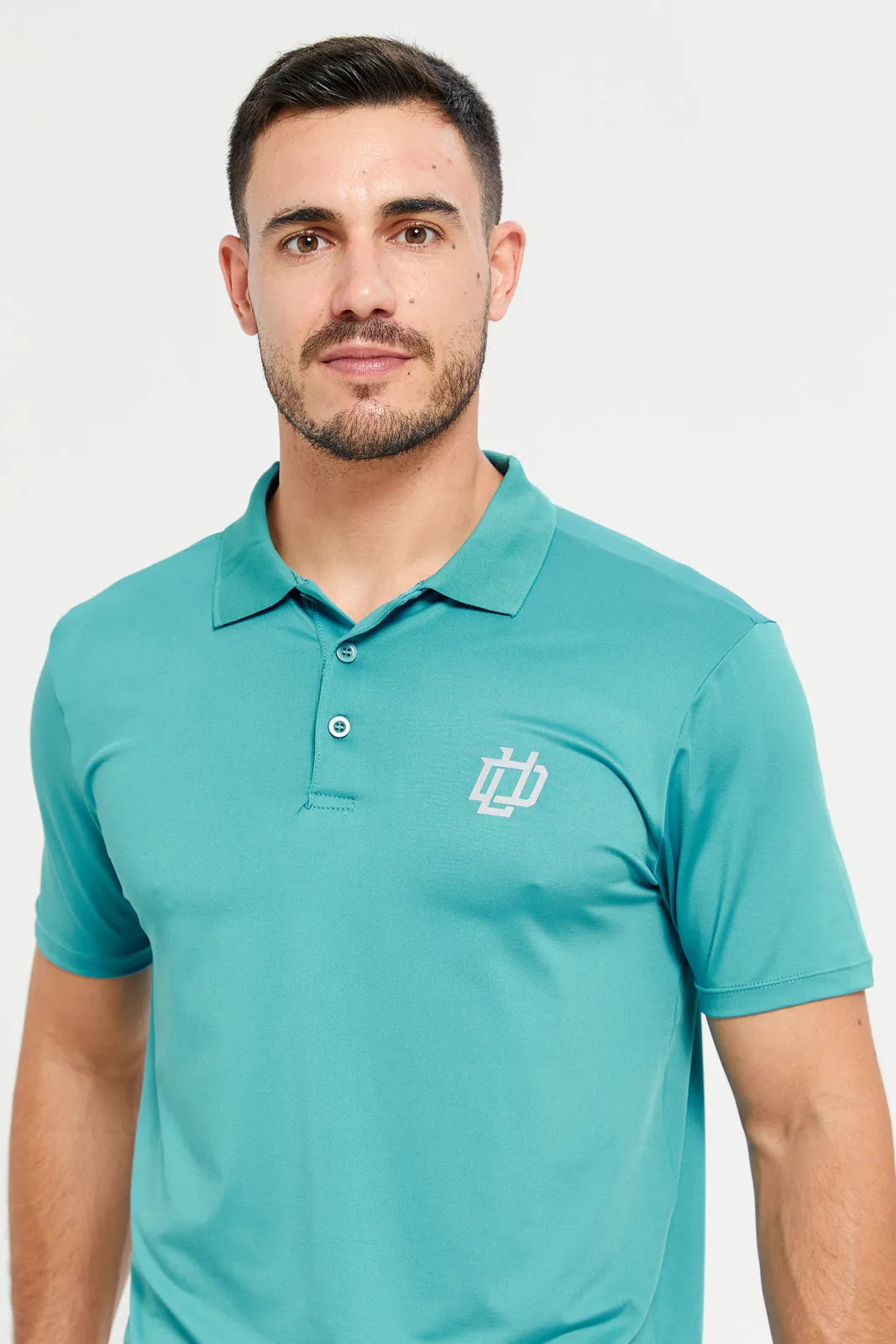 Men Green Plain Active Polo T-Shirt