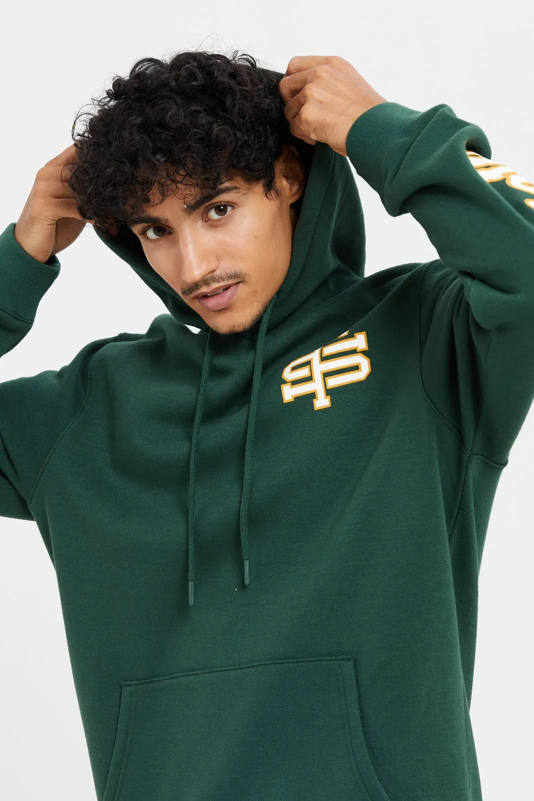 Men Green Printed Hoodie Sweatshirt