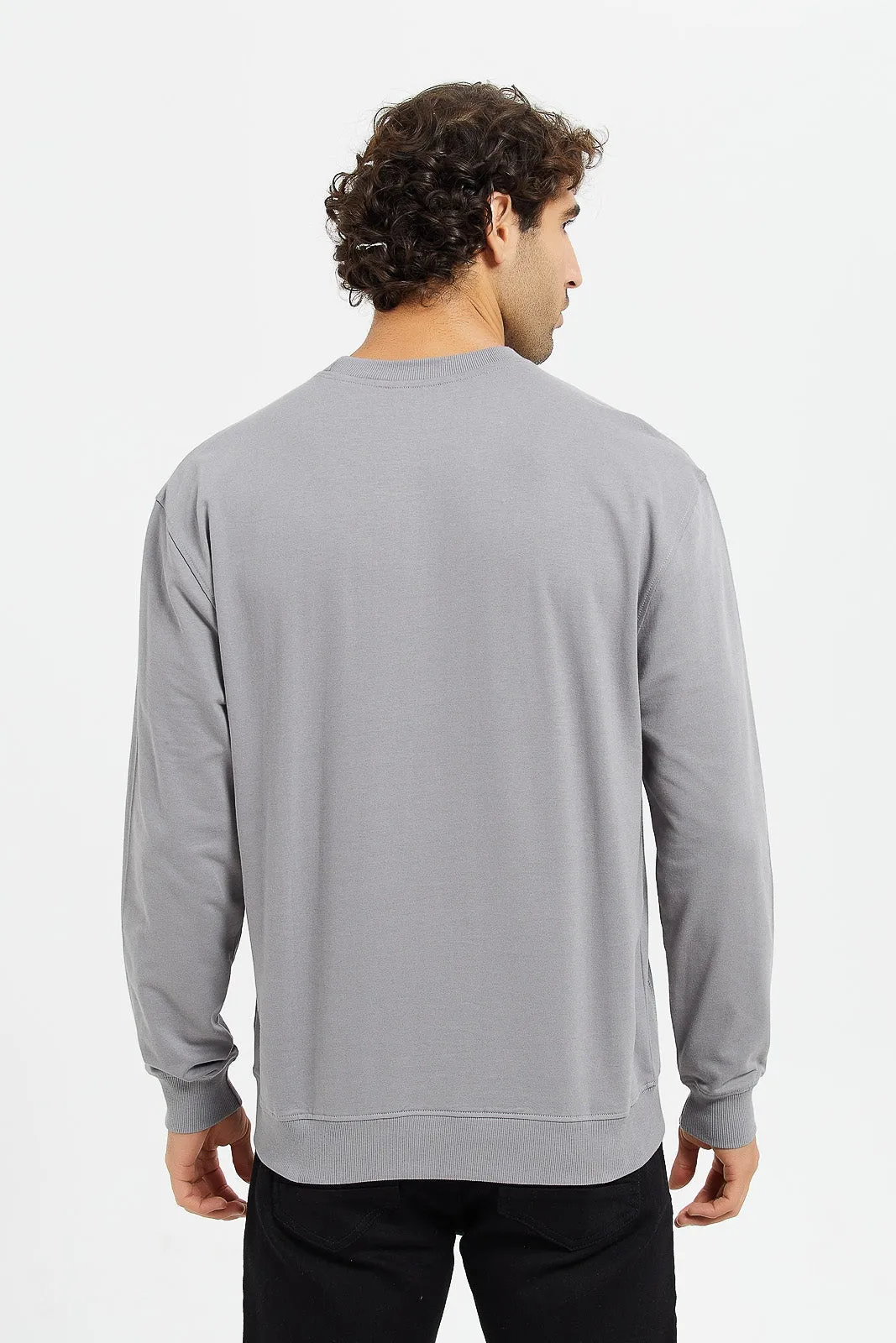 Men Grey Embroidered Sweatshirt