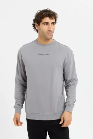 Men Grey Embroidered Sweatshirt