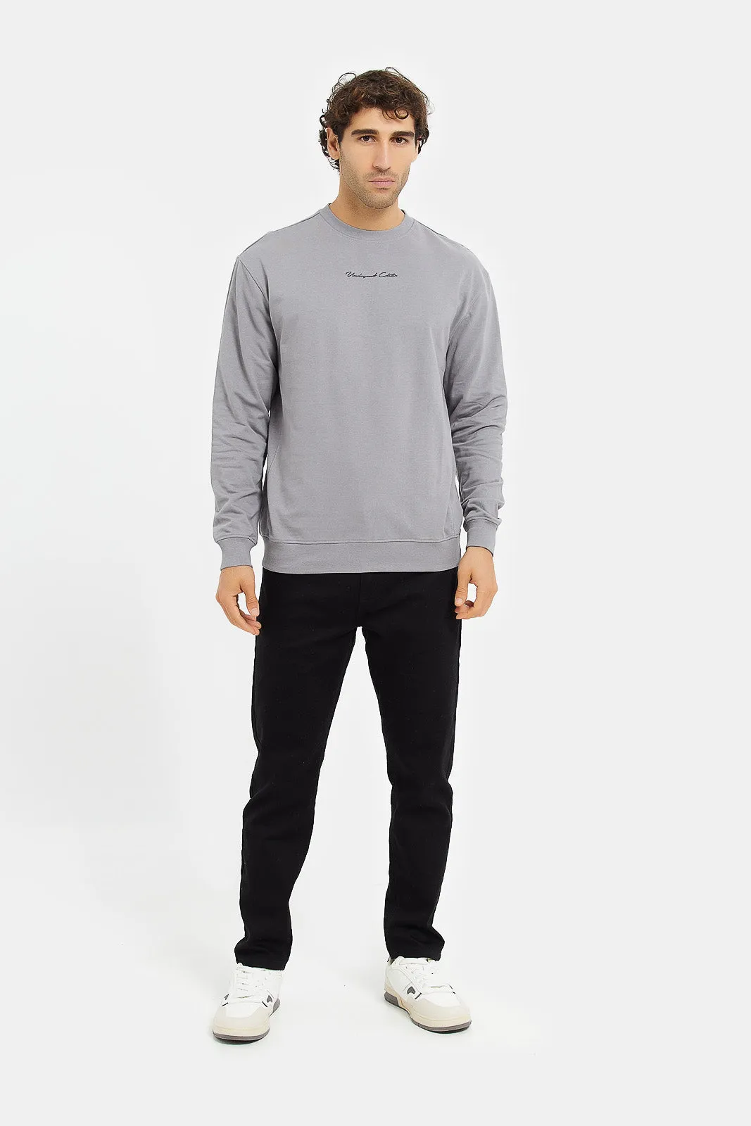 Men Grey Embroidered Sweatshirt