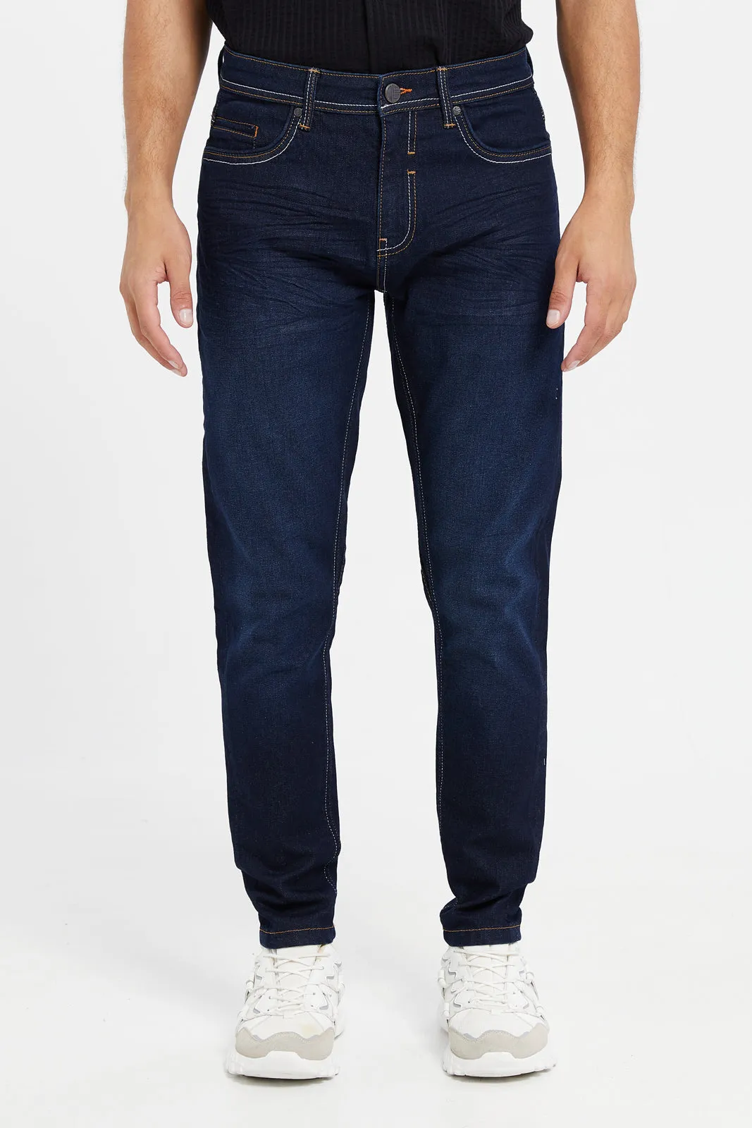 Men Navy 5-Pocket Slim Fit Jeans