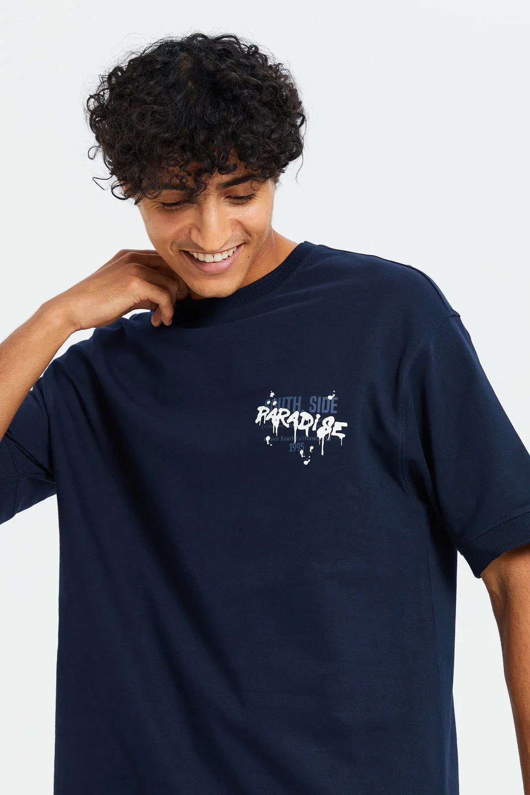 Men Navy Graphic Lounge T-Shirt