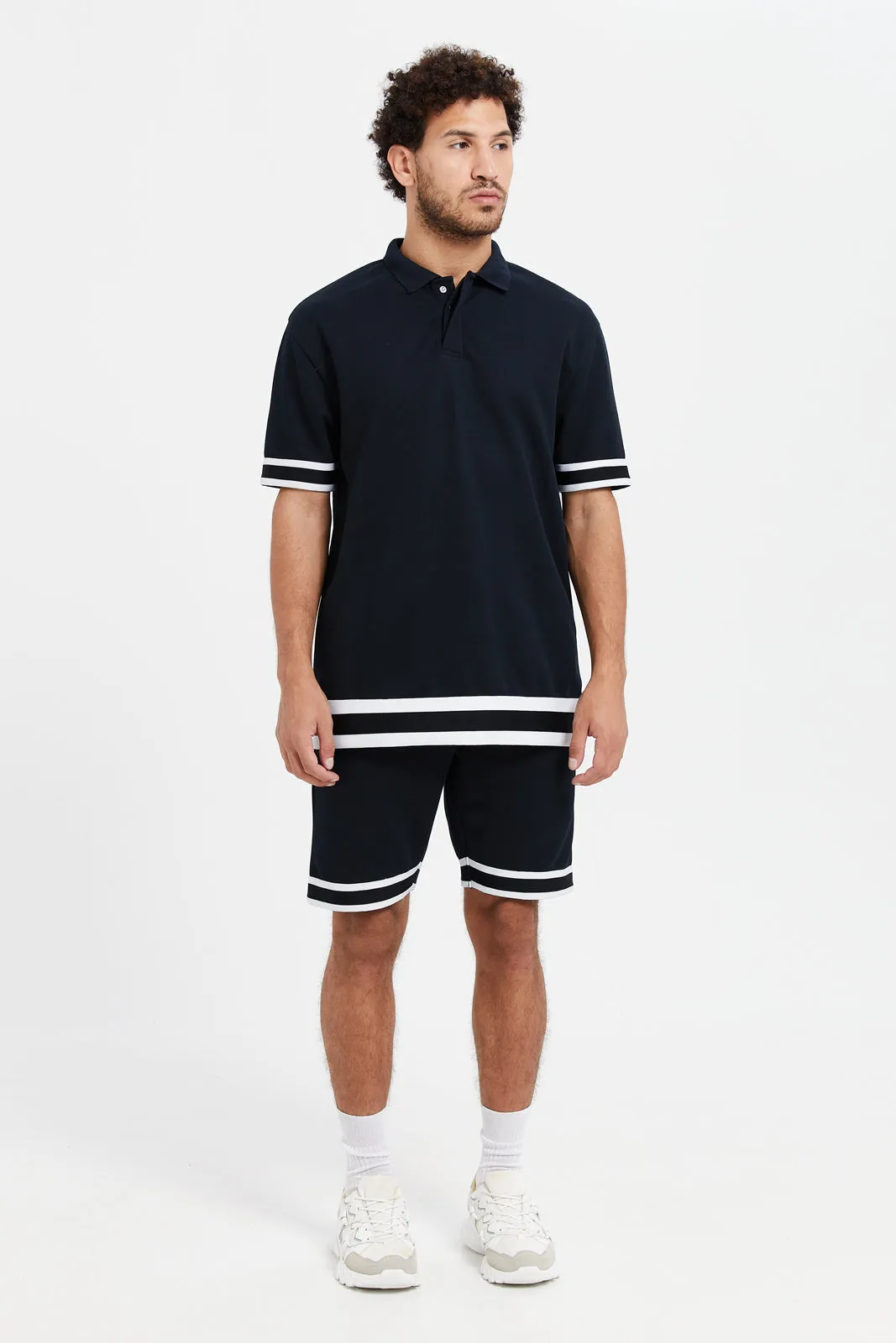 Men Navy Jacquard Lounge Short