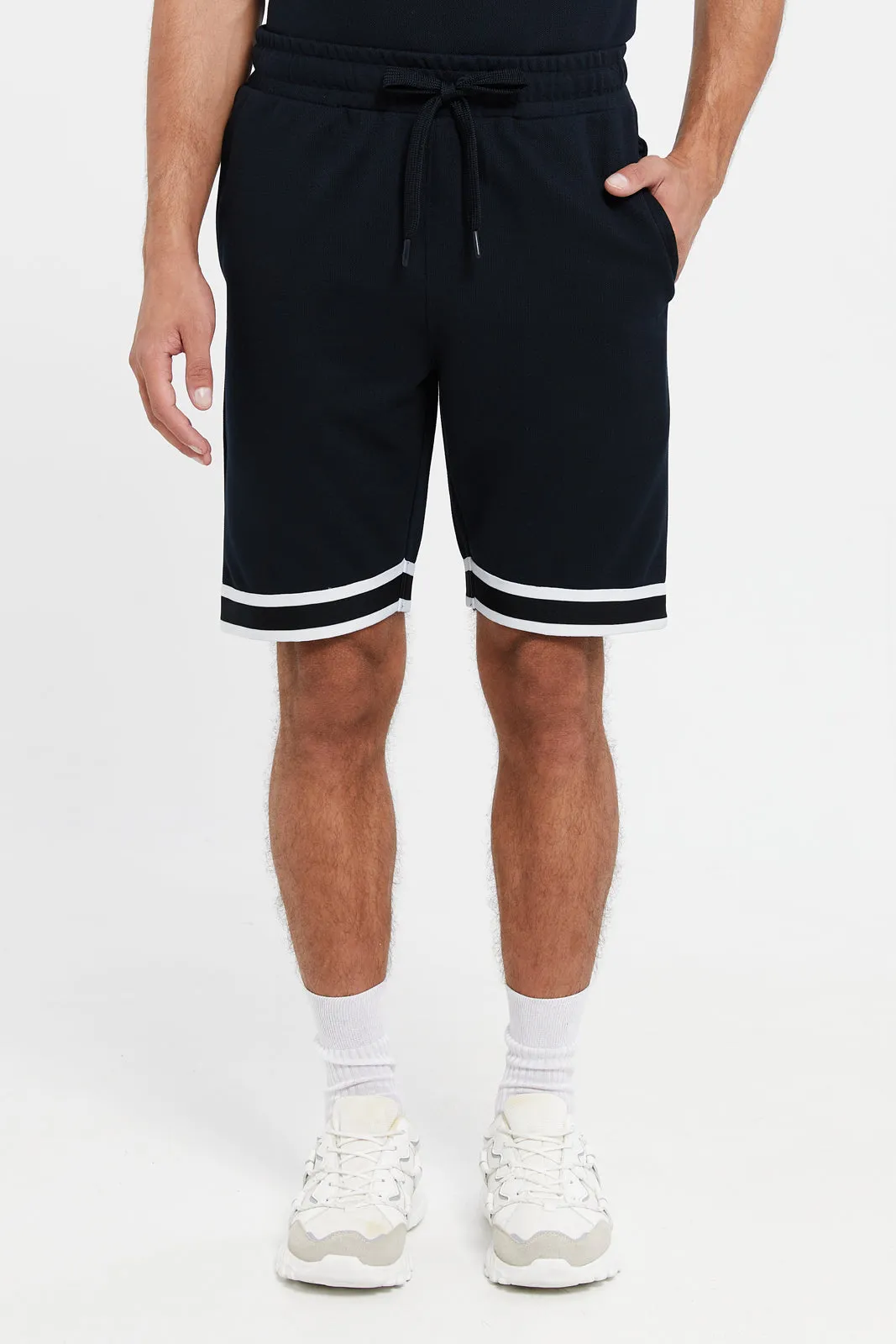 Men Navy Jacquard Lounge Short