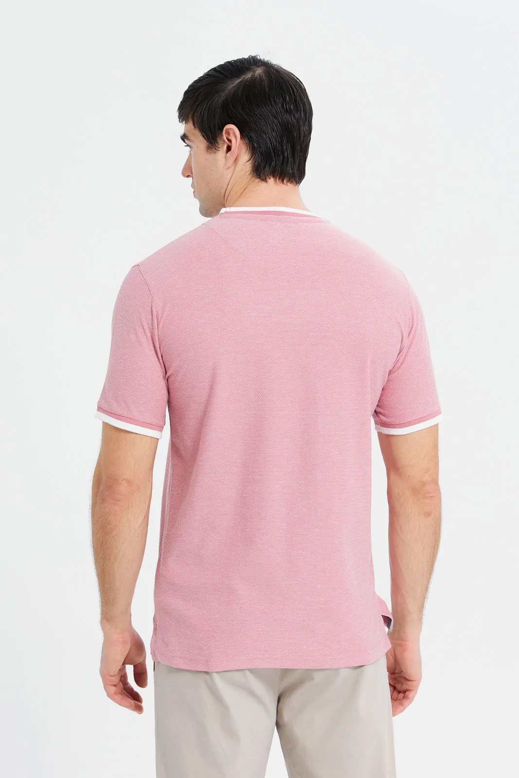 Men Pink Jacquard T-Shirt