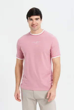 Men Pink Jacquard T-Shirt