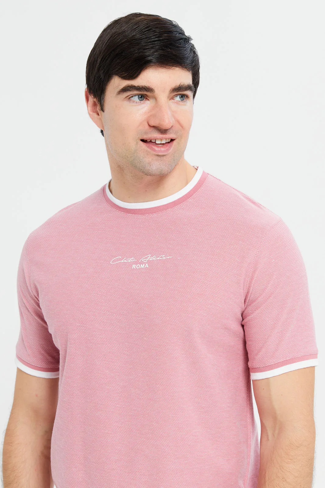 Men Pink Jacquard T-Shirt