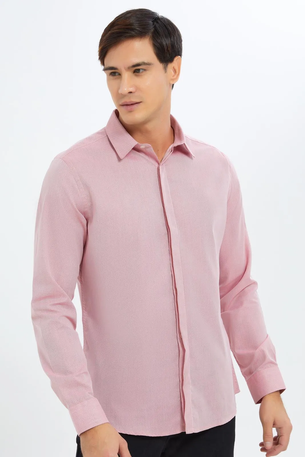 Men Pink Plain Formal Shirt