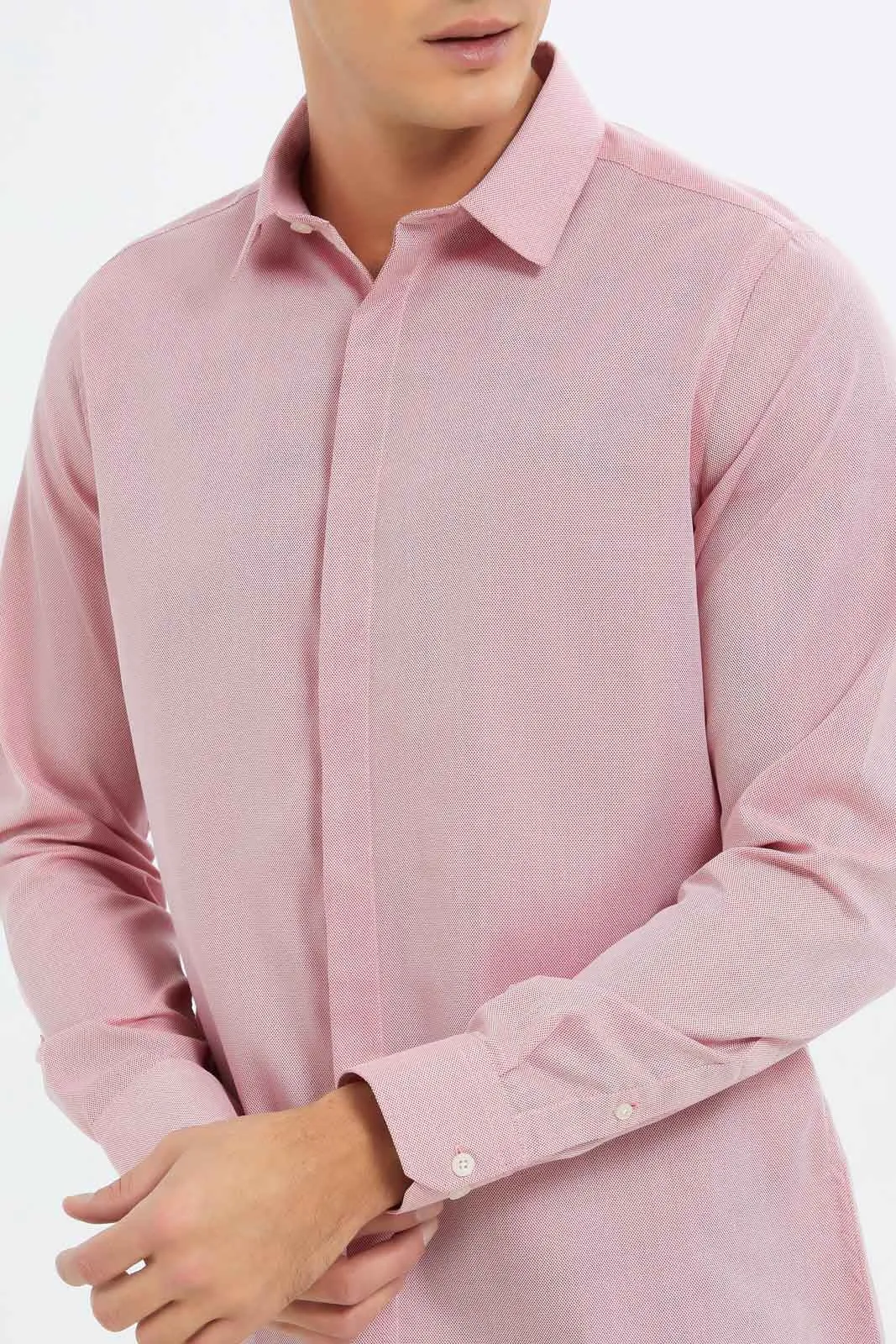 Men Pink Plain Formal Shirt