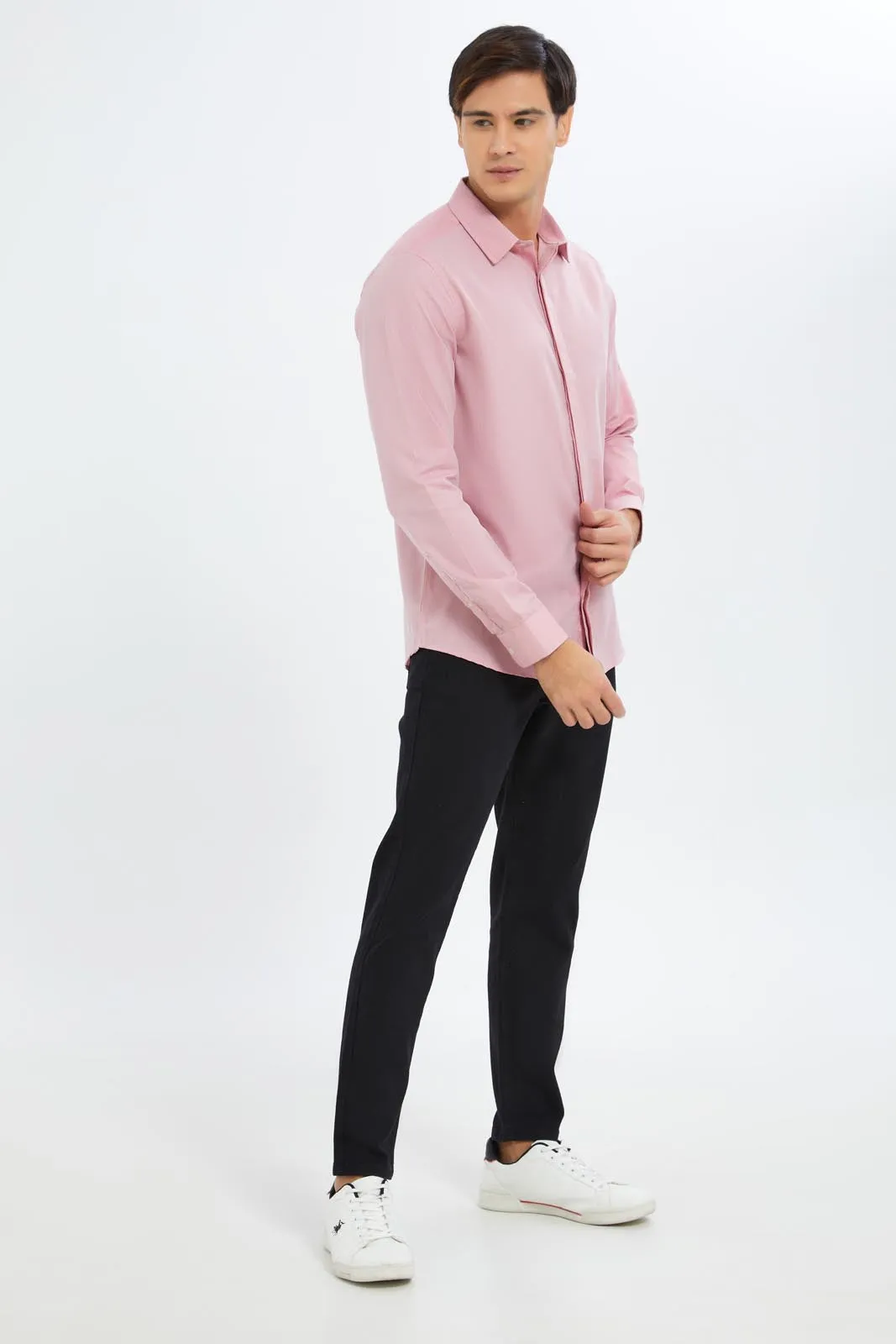 Men Pink Plain Formal Shirt