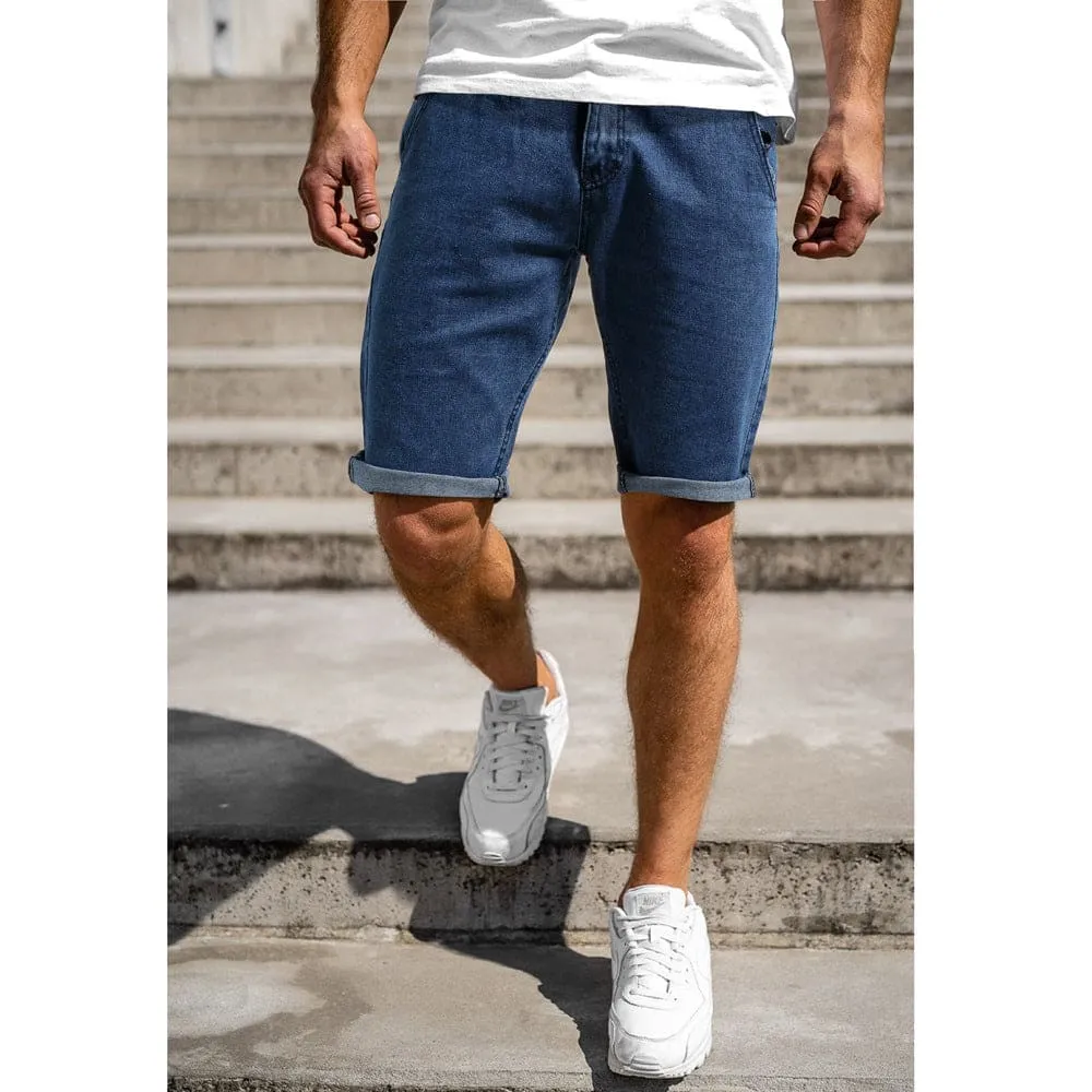 Men Rolled Hem Slant Pocket Denim Shorts