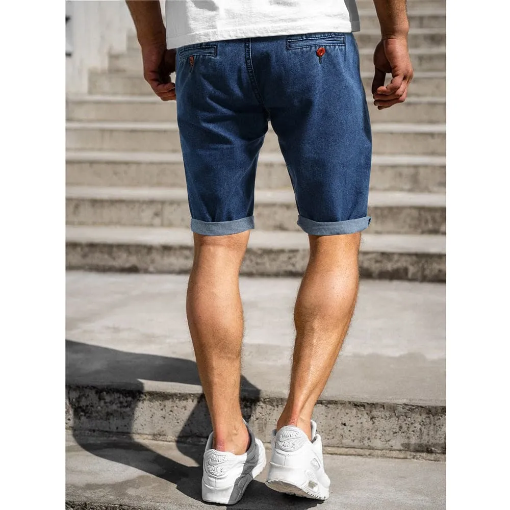 Men Rolled Hem Slant Pocket Denim Shorts