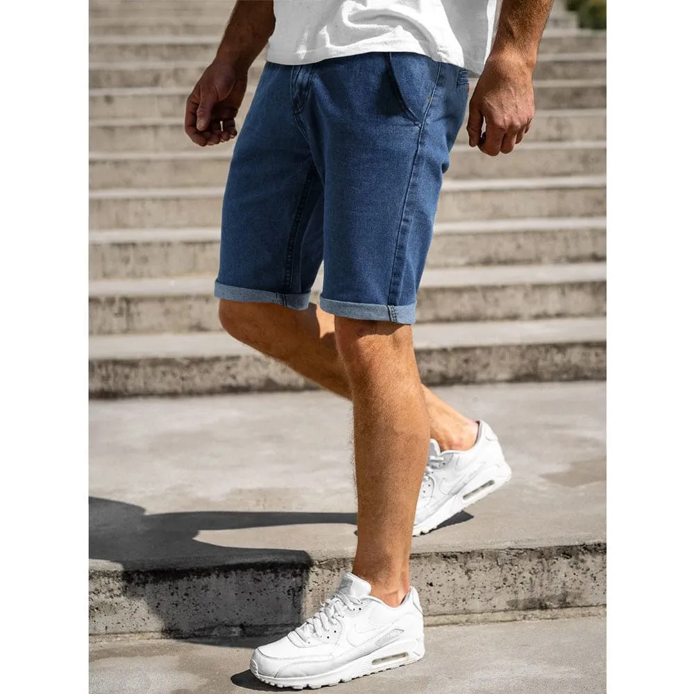 Men Rolled Hem Slant Pocket Denim Shorts