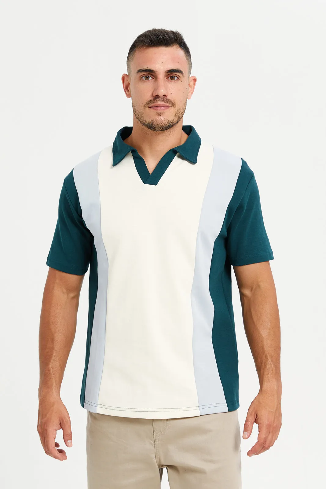 Men Teal Jacquard Polo Shirt