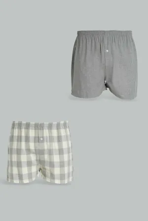 Men White And Grey Boxers Short Set (2 Piece)