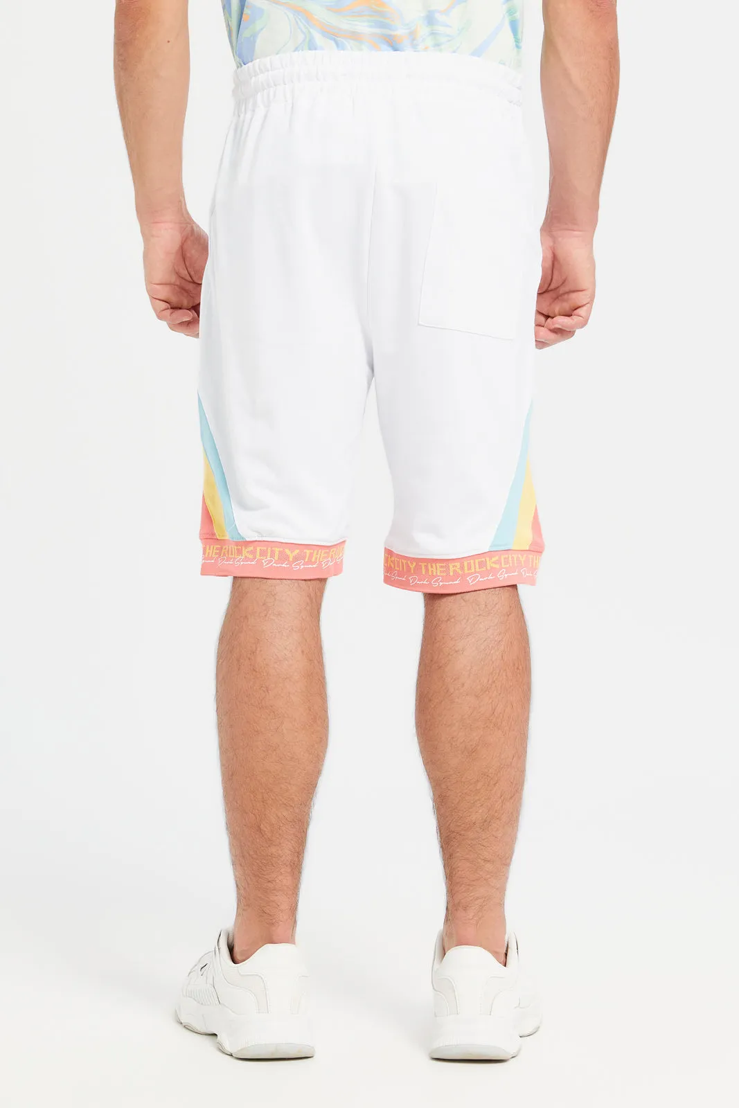 Men White Color Block Shorts