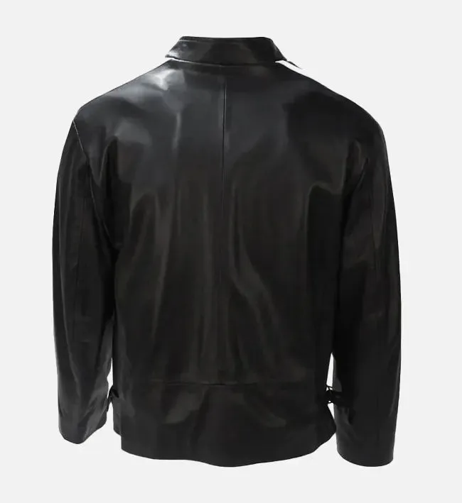 Men's Black & White Cafe Racer Leather Jacket