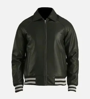 Men's Green Leather Varsity Jacket