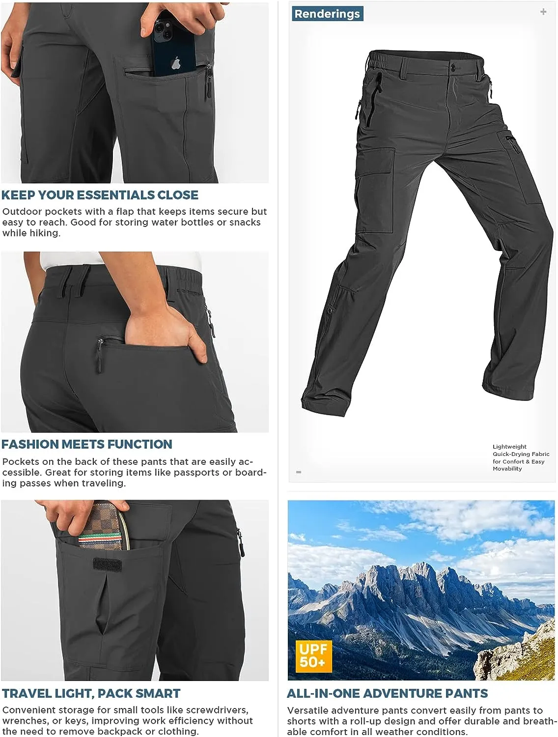 Men's Hiking Cargo Pants 30