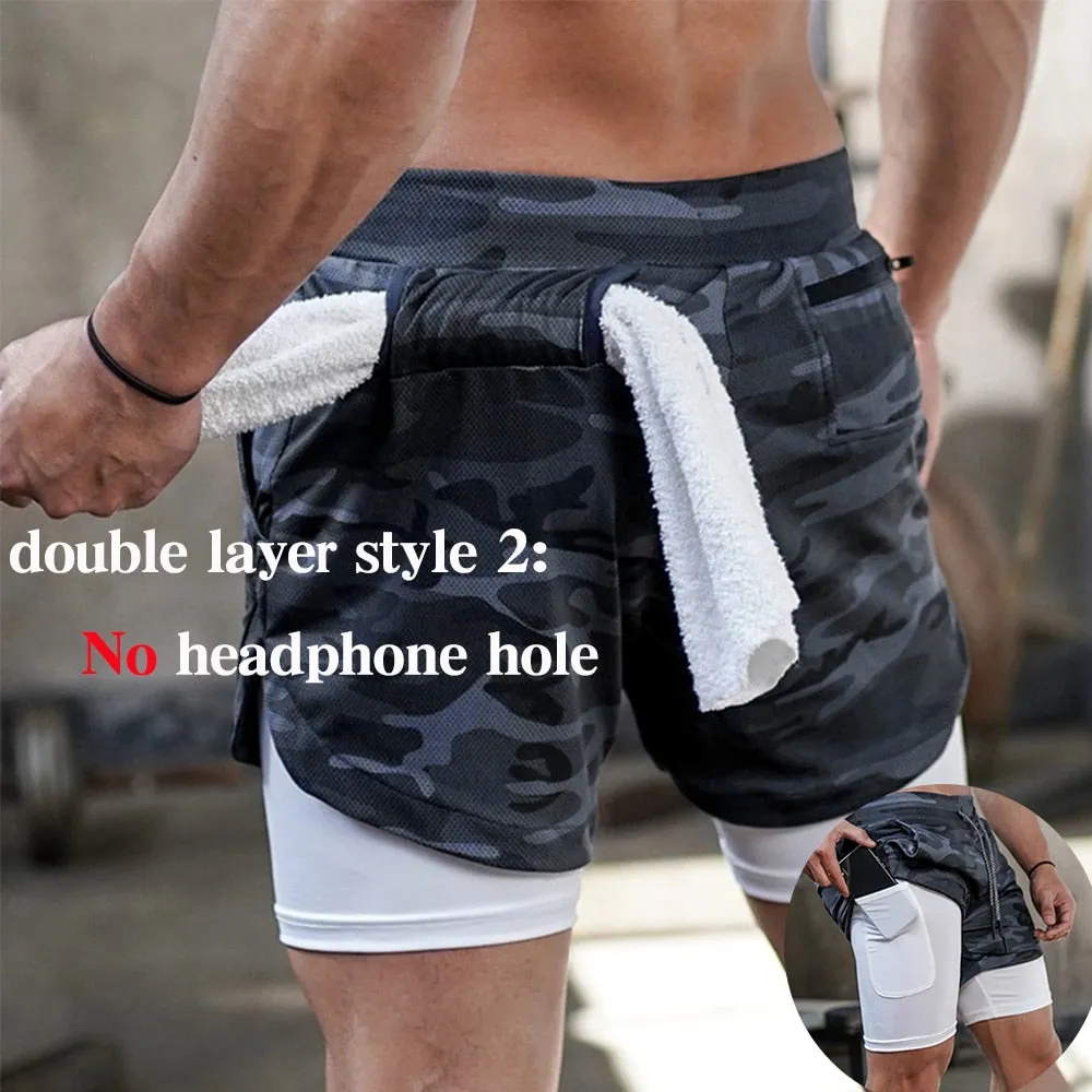 Men's Running Shorts Fitness Gym Training Sports Shorts Quick Dry Workout Gym Sport Jogging Double Deck Summer Shorts