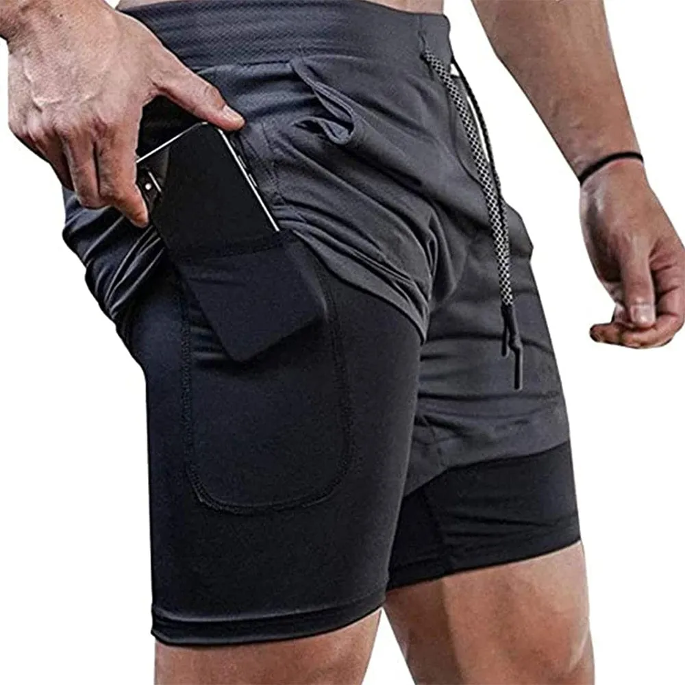 Men's Running Shorts Fitness Gym Training Sports Shorts Quick Dry Workout Gym Sport Jogging Double Deck Summer Shorts