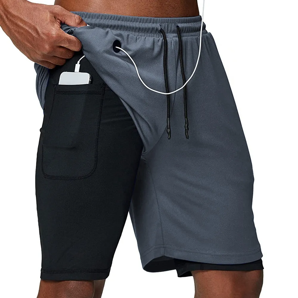 Men's Running Shorts Fitness Gym Training Sports Shorts Quick Dry Workout Gym Sport Jogging Double Deck Summer Shorts