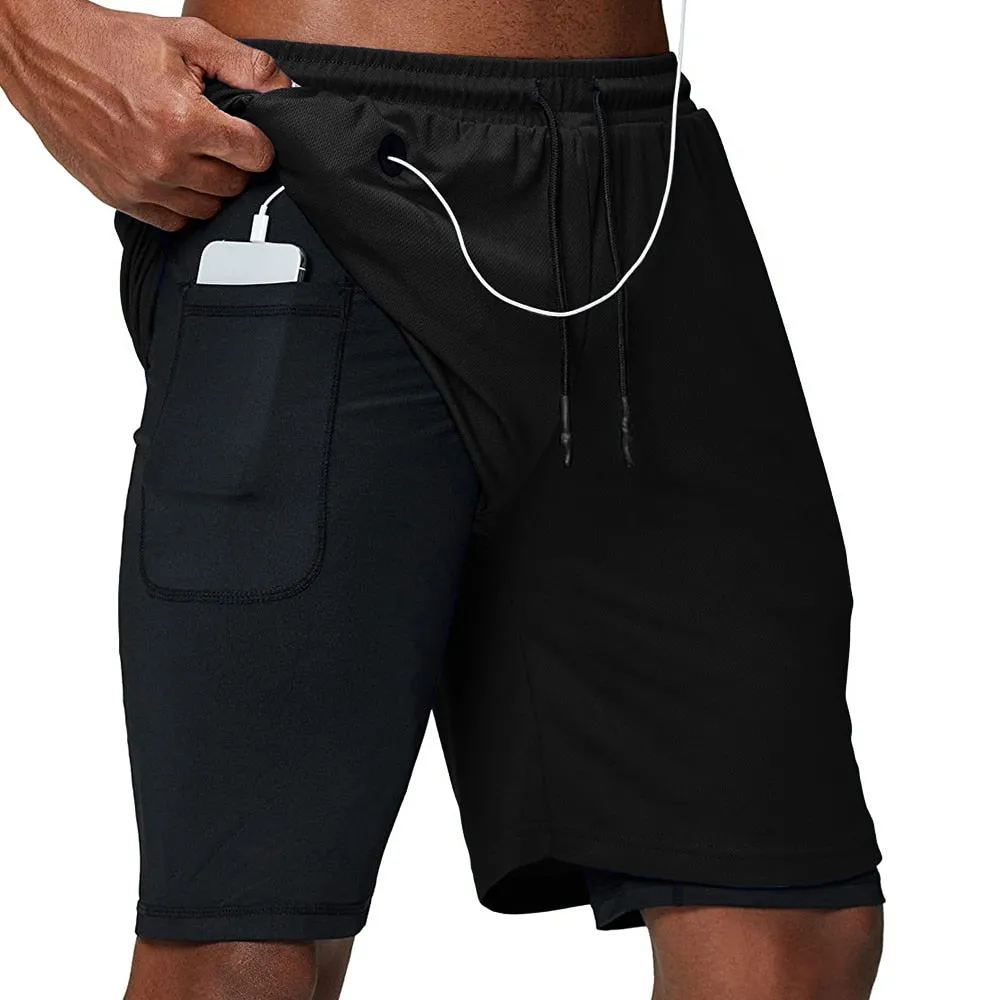 Men's Running Shorts Fitness Gym Training Sports Shorts Quick Dry Workout Gym Sport Jogging Double Deck Summer Shorts