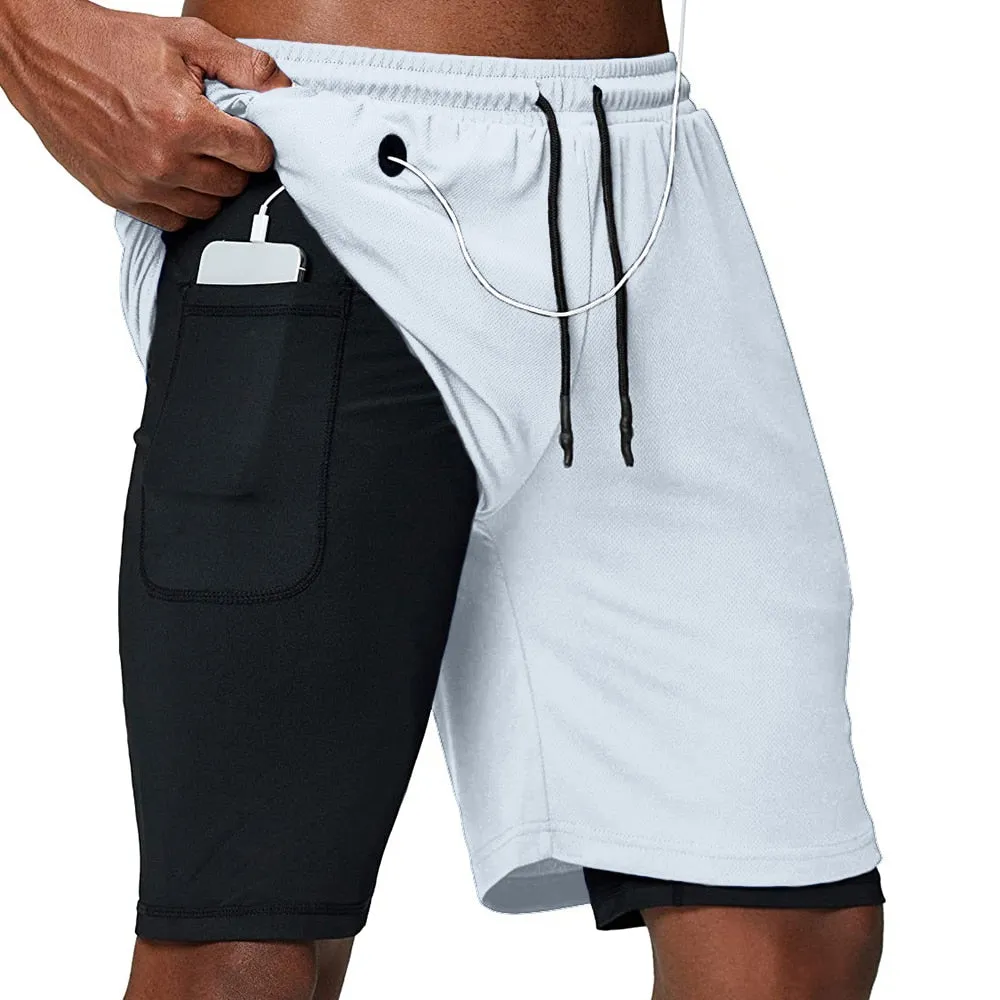 Men's Running Shorts Fitness Gym Training Sports Shorts Quick Dry Workout Gym Sport Jogging Double Deck Summer Shorts