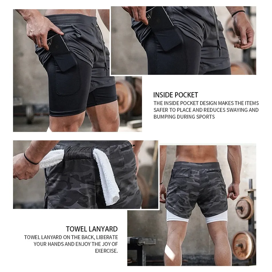 Men's Running Shorts Fitness Gym Training Sports Shorts Quick Dry Workout Gym Sport Jogging Double Deck Summer Shorts