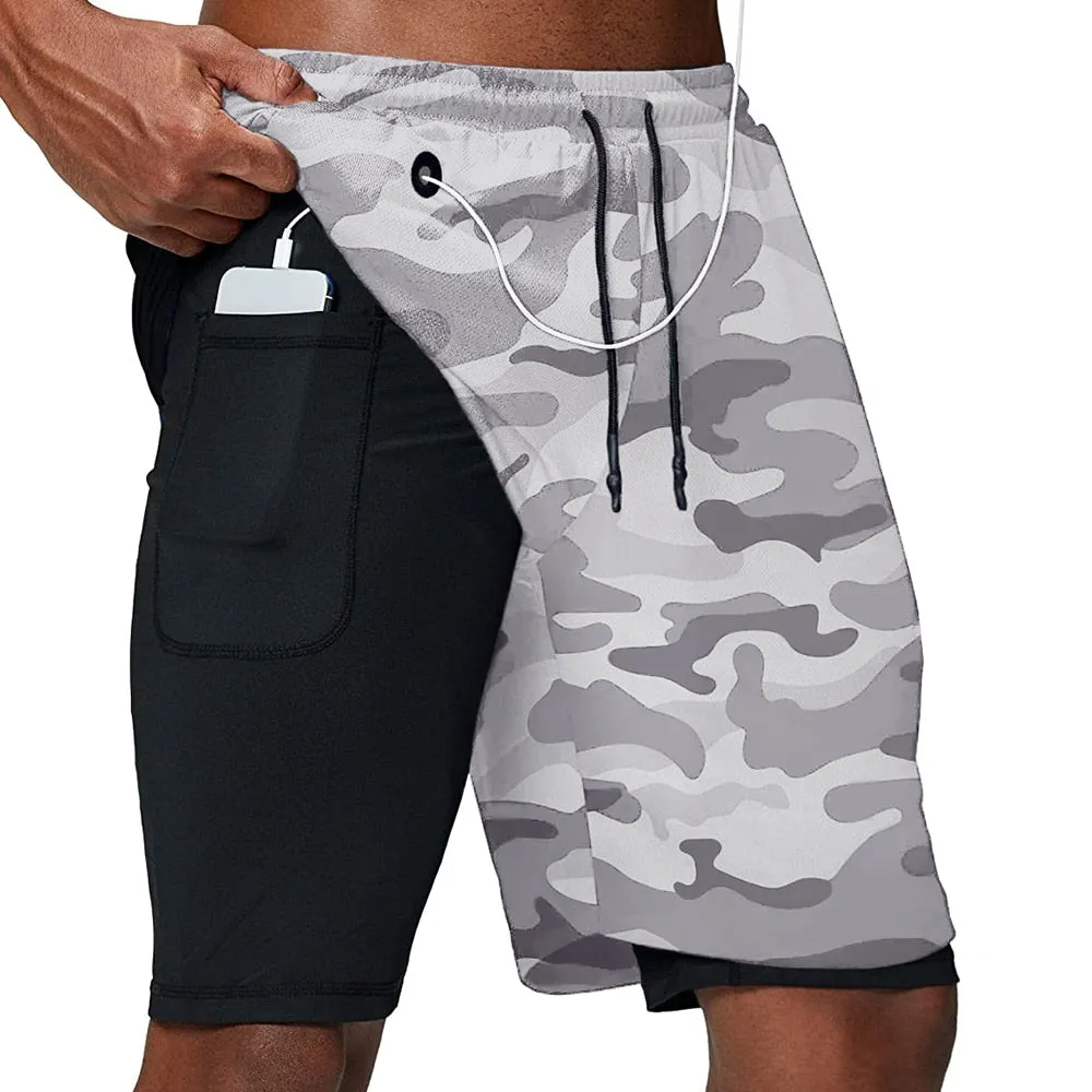 Men's Running Shorts Fitness Gym Training Sports Shorts Quick Dry Workout Gym Sport Jogging Double Deck Summer Shorts