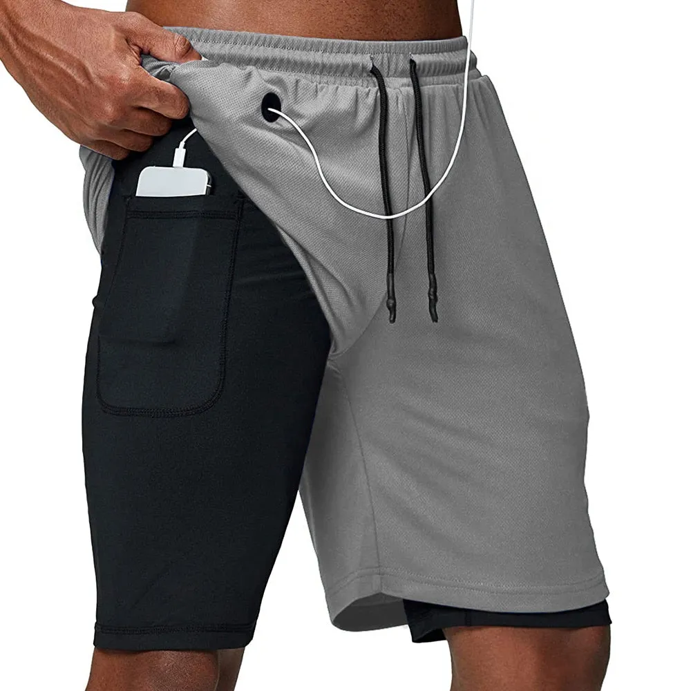 Men's Running Shorts Fitness Gym Training Sports Shorts Quick Dry Workout Gym Sport Jogging Double Deck Summer Shorts