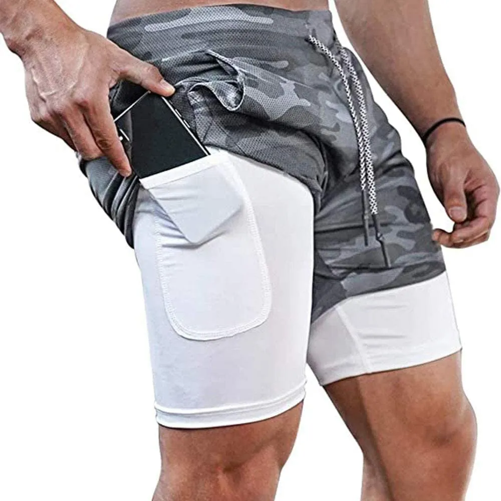 Men's Running Shorts Fitness Gym Training Sports Shorts Quick Dry Workout Gym Sport Jogging Double Deck Summer Shorts