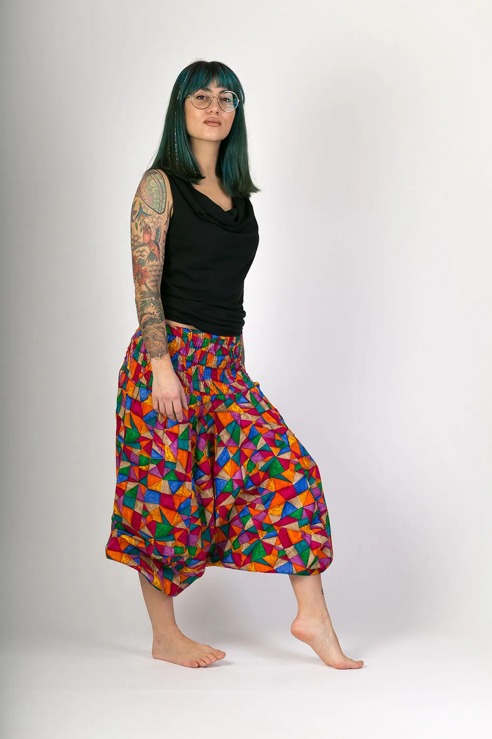 Multi Colour Print Cotton Harem Yoga Jumpsuit Pants