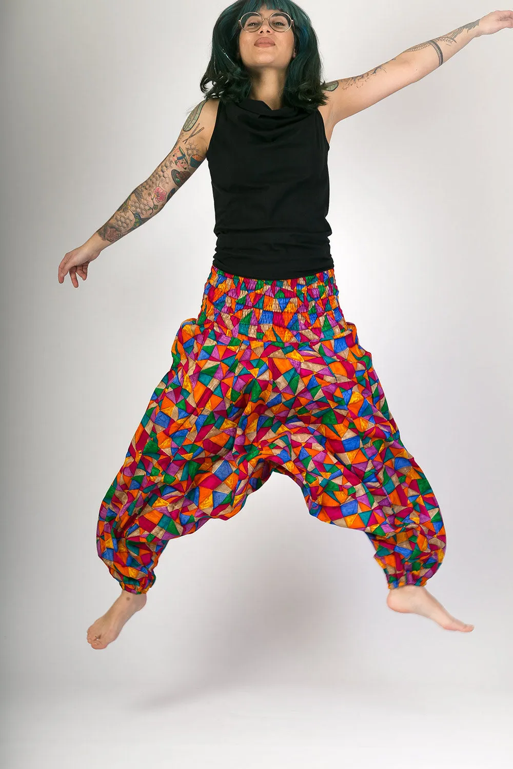 Multi Colour Print Cotton Harem Yoga Jumpsuit Pants